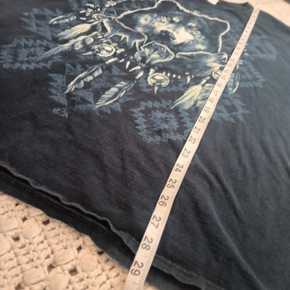 Vtg 90s Fruit Of The Loom Wolf Graphic Tee Shirt Mens 2XL Nature Aztec Native - Picture 5 of 8